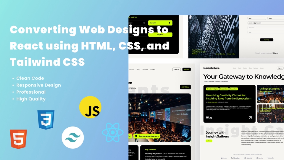 Jasa pembuatan website profesional dengan React, HTML, CSS, dan Tailwind CSS -  Membuat website modern dan responsif.