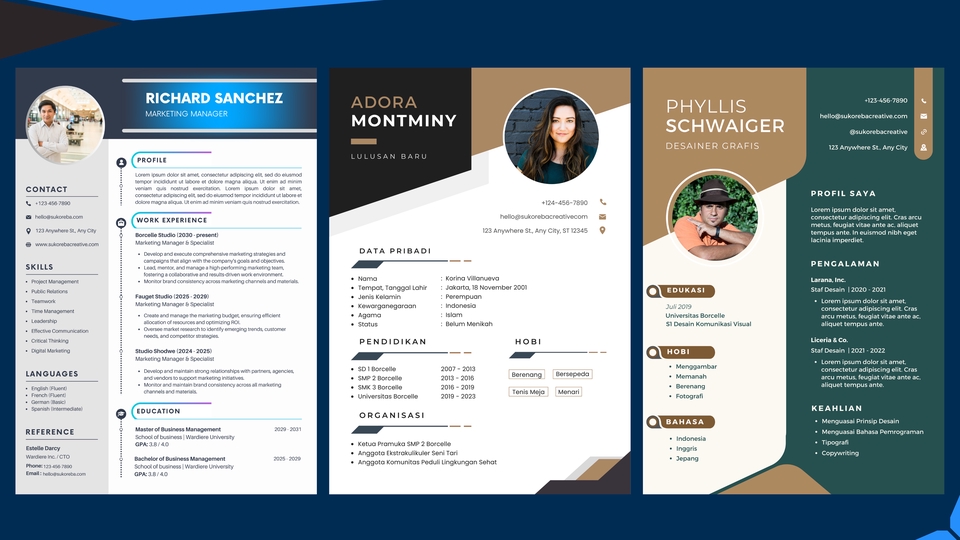 Jasa pembuatan CV profesional, desain CV unik dan menarik, jasa desain portofolio untuk melamar pekerjaan, contoh desain CV modern untuk freelancer dan profesional.