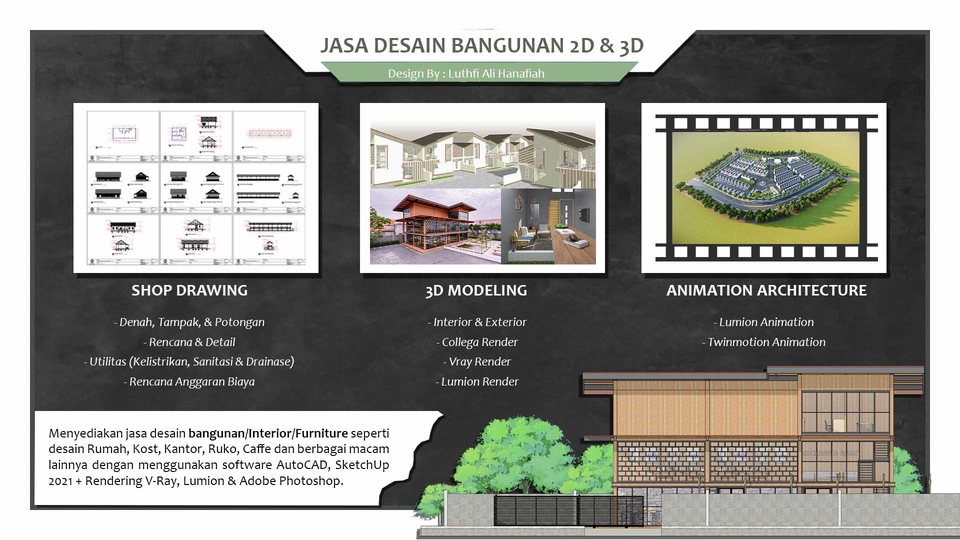 CAD Drawing - Jasa Desain Bangunan Arsitektur 2D & 3D (IMB, Exterior, Interior, Furniture) - 1