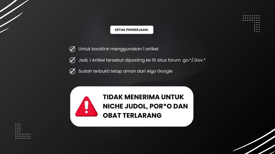 Jasa digital marketing: Kami tidak menerima jasa iklan untuk niche judi, porno, dan obat terlarang.