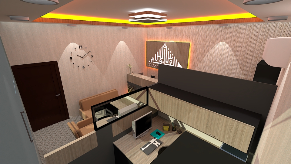 Jasa Desain Interior Kantor Minimalis Modern - 3D Render.