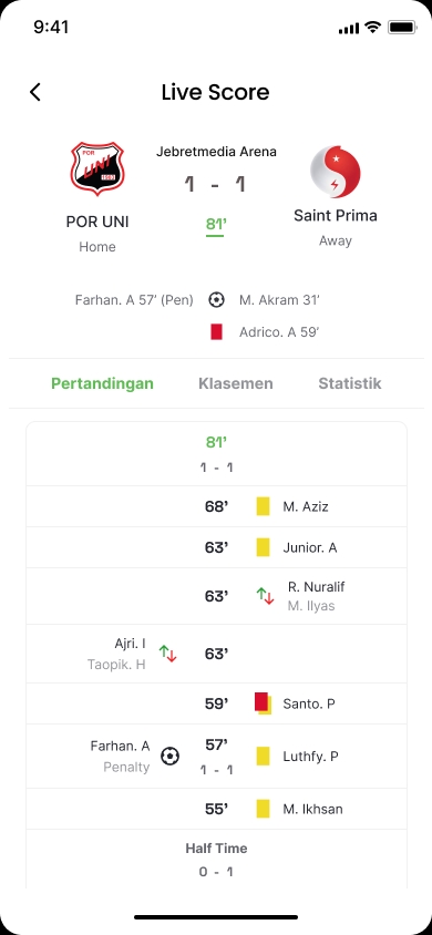 Jasa pembuatan aplikasi android - Lihat skor langsung pertandingan sepak bola di aplikasi mobile.