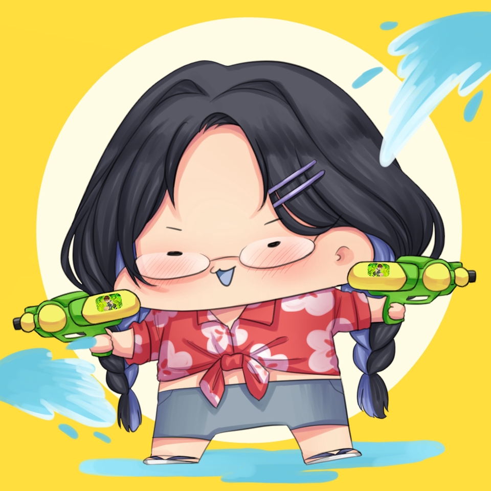 รับวาดการ์ตูนน่ารัก สไตล์อนิเมะ  สาวน้อยถือปืนฉีดน้ำ  วาดรูปการ์ตูนอนิเมะ  วาดการ์ตูน 3d  รับวาดรูปการ์ตูน