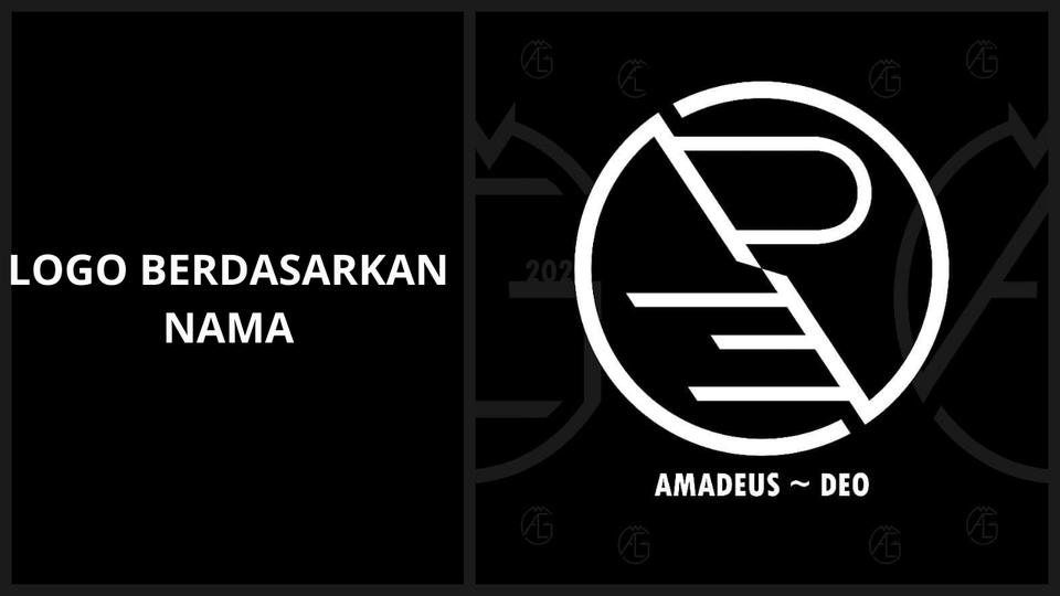 Desain logo unik dengan tulisan "AMADEUS ~ DEO" dalam lingkaran, cocok untuk branding perusahaan.