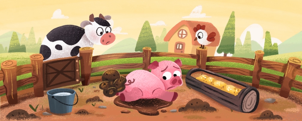 วาดภาพประกอบนิทาน เด็กหญิงกับหมู