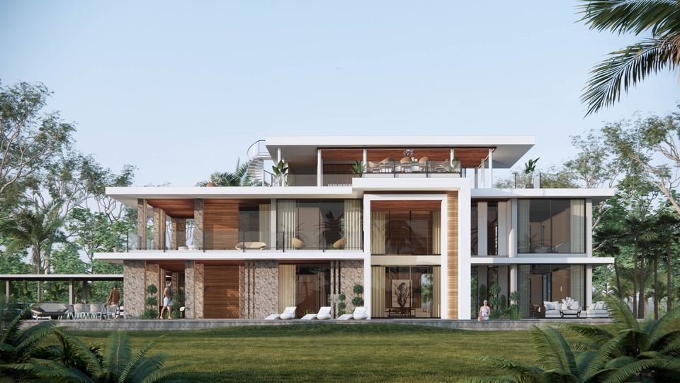 รับออกแบบบ้านหรูสองชั้นสไตล์โมเดิร์น ออกแบบตกแต่งภายในสวยงาม