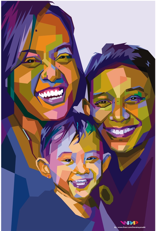 Ilustrasi kartun keluarga dengan warna cerah dan gaya pop art, cocok untuk desain kaos, dekorasi, dan keperluan promosi lainnya.