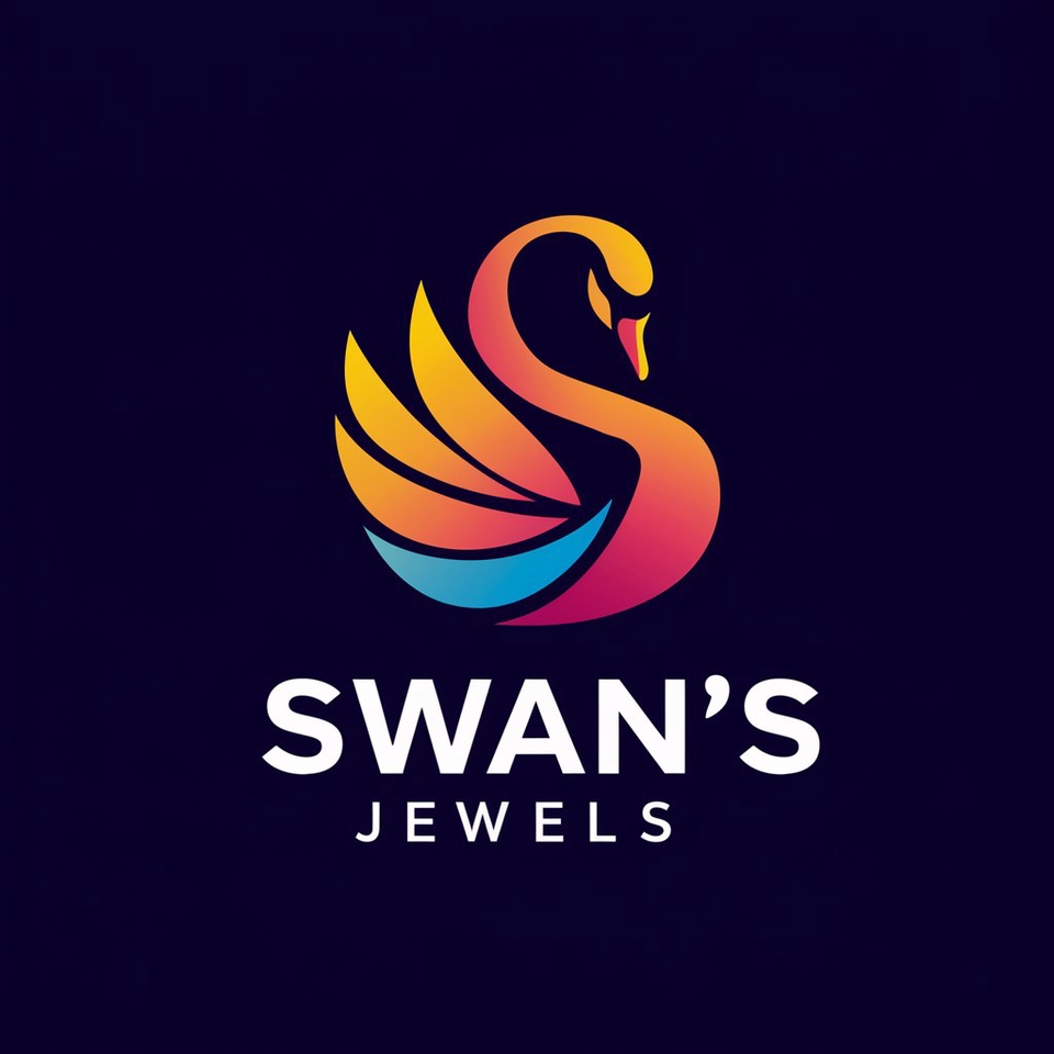 Logo swan berwarna-warni dengan teks "Swan's Jewels" untuk desain logo online
