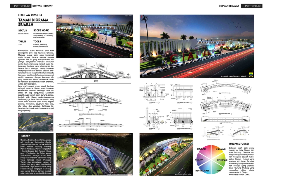 Jasa drafter autocad arsitek interior murah untuk pembuatan desain taman diorama sejarah