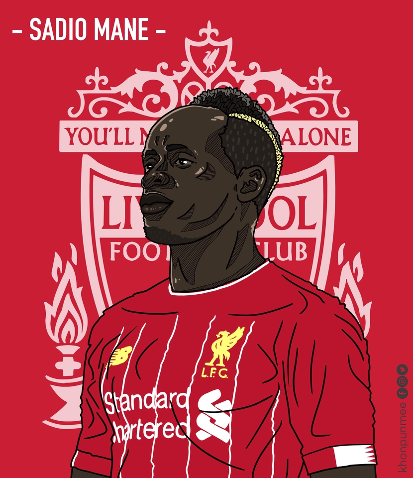 รับวาดภาพเหมือน ภาพวาดเหมือนของซาดิโอ มาเน่ นักฟุตบอลลิเวอร์พูล