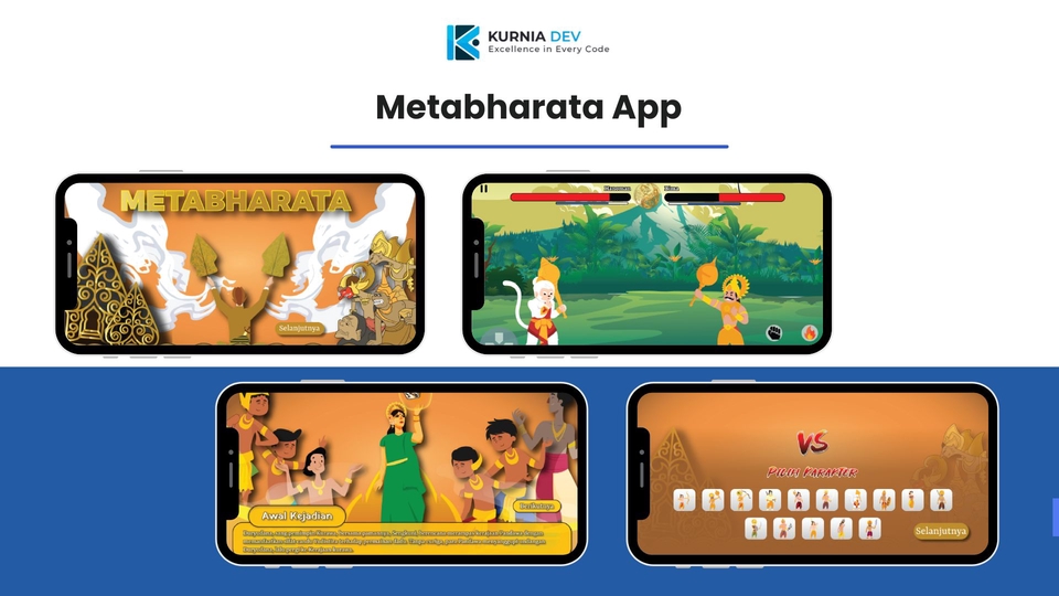 Jasa pembuatan game android Mahabharata, game mobile edukasi anak dengan cerita Mahabharata, game edukasi anak.