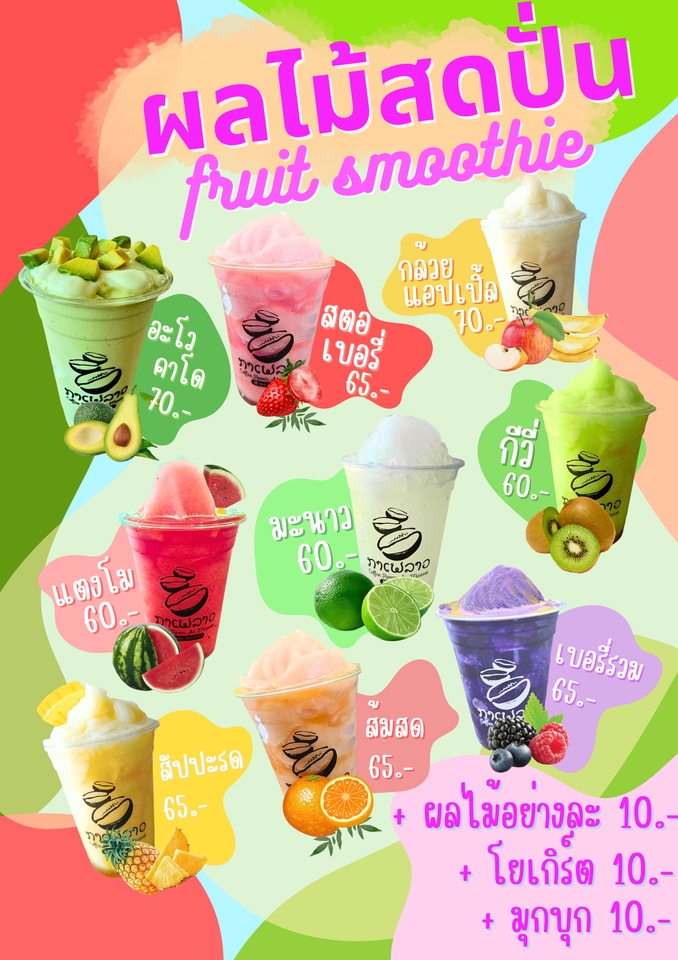 ออกแบบโปสเตอร์เมนูเครื่องดื่ม สมูทตี้ผลไม้ สไตล์น่ารัก สำหรับร้านอาหาร ร้านกาแฟ