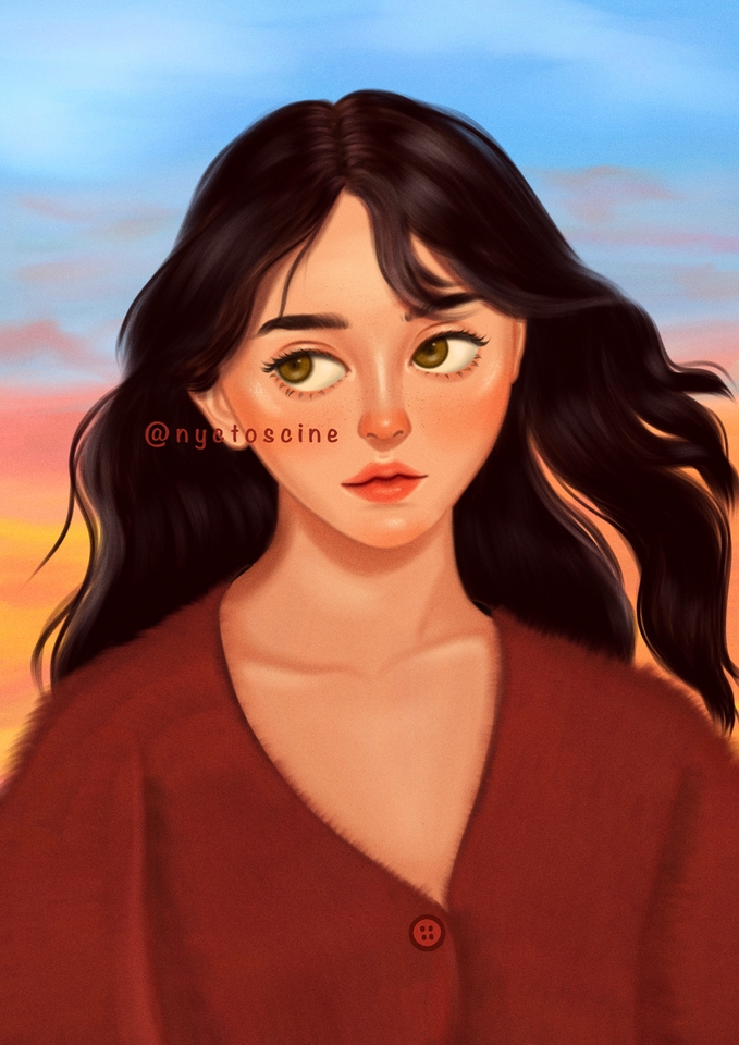 รับวาดรูปภาพประกอบ สไตล์ดิจิตอลเพ้นท์ ผู้หญิง ผมยาว