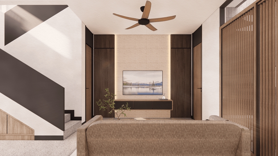 Jasa desain interior rumah minimalis modern dengan desain ruang tamu yang menarik.