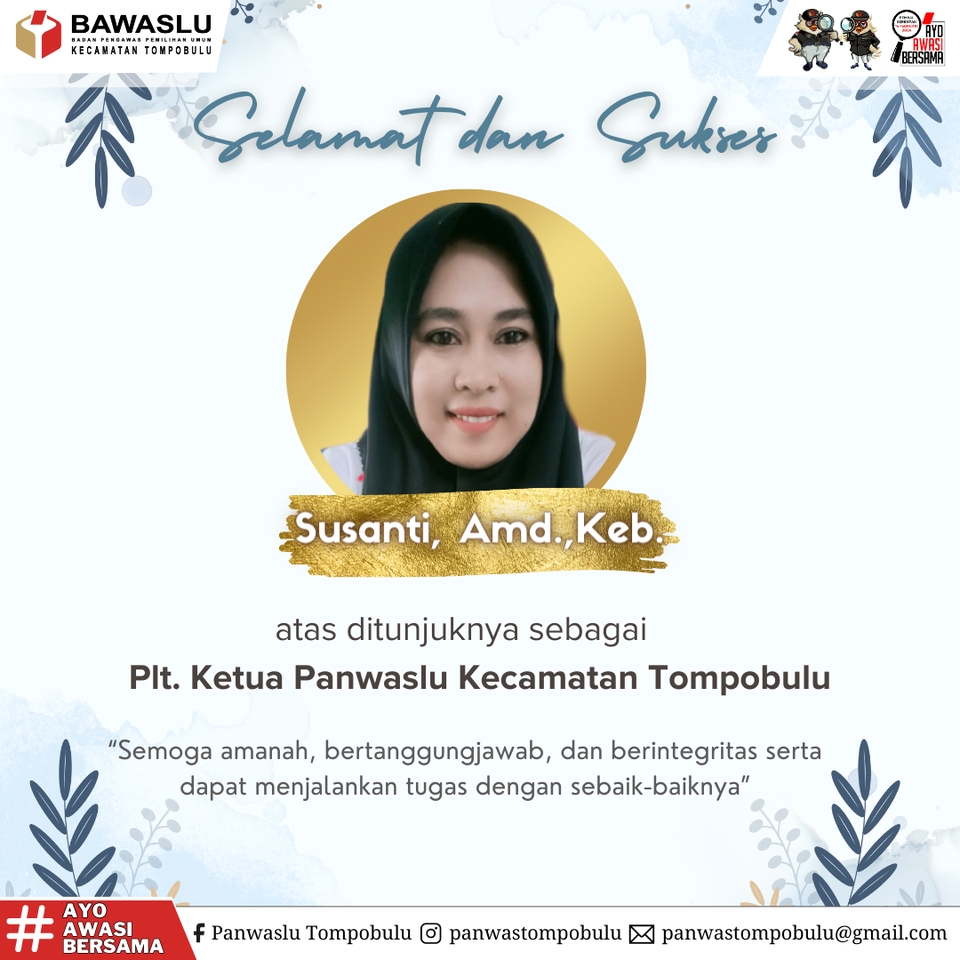 Susanti Amd Keb Plt Ketua Panwaslu Kecamatan Tompobulu kartu ucapan selamat dan sukses desain undangan pernikahan desain spanduk online jasa desain spanduk