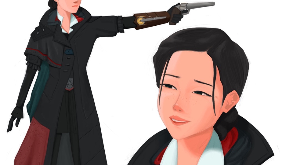 Jasa ilustrasi digital seorang wanita dengan pistol di tangan dan ekspresi serius, ilustrasi wanita, desain ilustrasi, gambar ilustrasi wanita, jasa desain ilustrasi, jasa ilustrasi online, ilustrasi karakter, ilustrator wanita, jasa ilustrator.