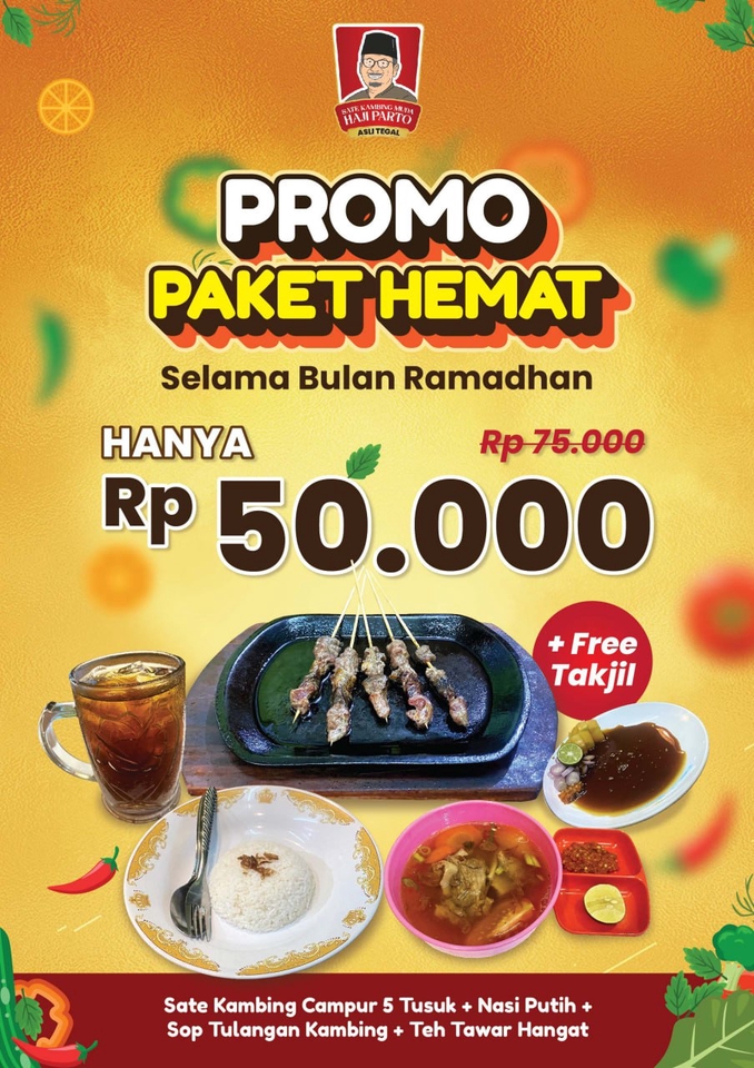 Promo Paket Hemat Ramadan, Harga Spesial Rp 50.000, Sate Kambing Campur, Sop Tulangan Kambing, Teh Tawar Hangat, Takjil Gratis