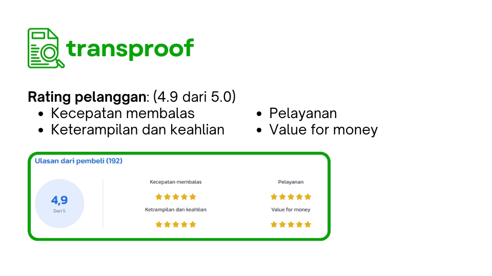 Jasa proofreading dan editing, review 4.9 dari 5 bintang, testimoni dari pelanggan