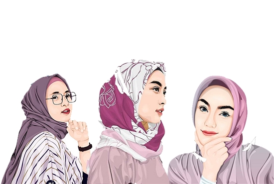 Jasa Lukis Wajah Karikatur, gambar ilustrasi wajah wanita dengan gaya hijab