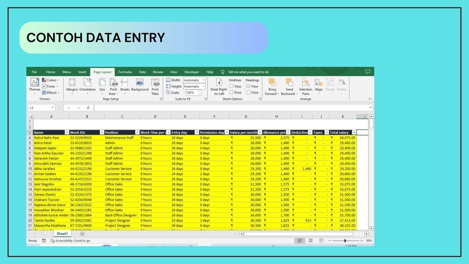 Jasa data entry excel dengan contoh data entry untuk input data gaji karyawan.