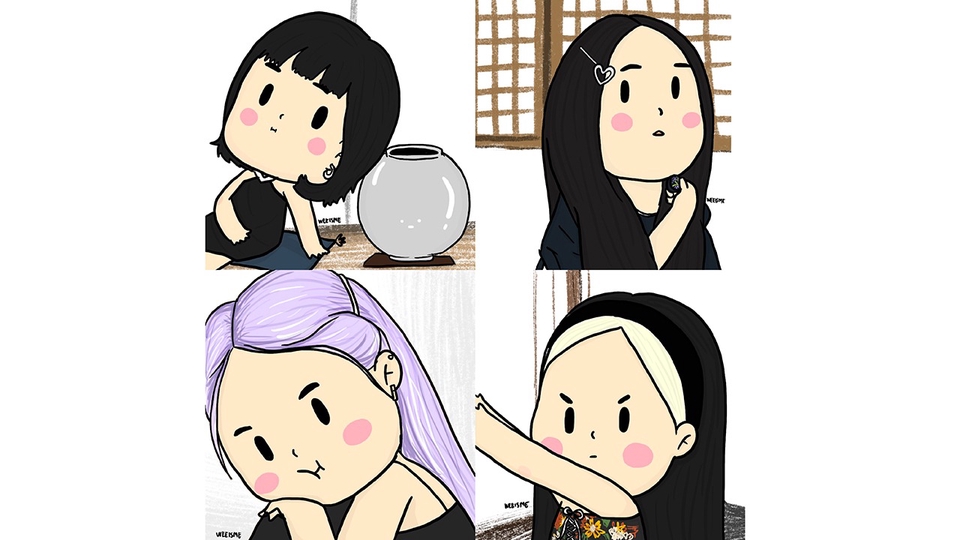 วาดแฟนอาร์ตศิลปินสไตล์การ์ตูนน่ารัก ภาพวาด fanart เกาหลี สี่สาวกับลายเส้นการ์ตูน วาดรูปแฟนอาร์ต สวยๆ สำหรับเป็นภาพโปรไฟล์ รับวาดแฟนอาร์ตสวยๆ งานวาดรูปเหมือน ศิลปิน นักร้อง ที่คุณชอบ พร้อมคำคมโดนๆ