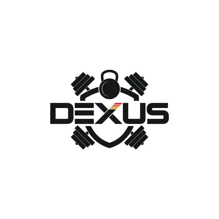 Logo Dexus, desain logo untuk fitness dan olahraga, logo gym dengan dumbbell dan kettlebell, jasa desain logo online, bikin logo gym.