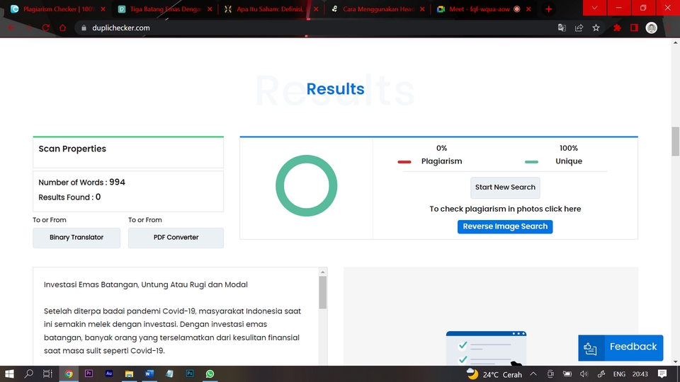 Jasa Content Writer - Pengecekan Plagiasi Artikel Dengan Dukungan Tools Duplichecker.com