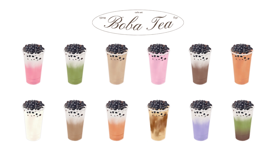 รับวาดภาพประกอบ ชานมไข่มุก 12 แก้ว สำหรับเมนูร้านค้า 