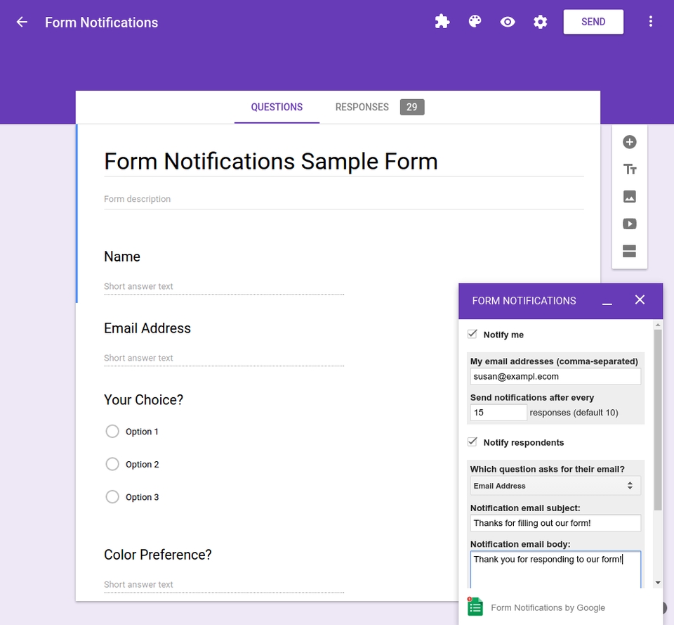 รับทำแบบสอบถาม Google Form ตัวอย่างการตั้งค่าการแจ้งเตือนผลแบบสอบถาม