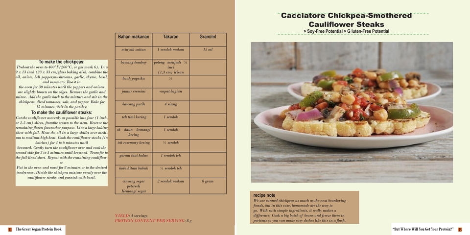 Resep dan panduan langkah demi langkah untuk membuat steak kembang kol vegetarian dengan saus chickpea, cocok untuk bebas kedelai dan bebas gluten.