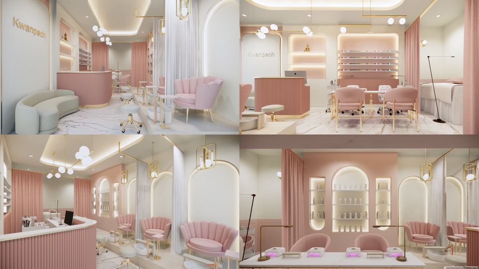 ออกแบบร้านเสริมสวย3มิติ perspective สวยหรูดูดี รับออกแบบร้านค้า3d