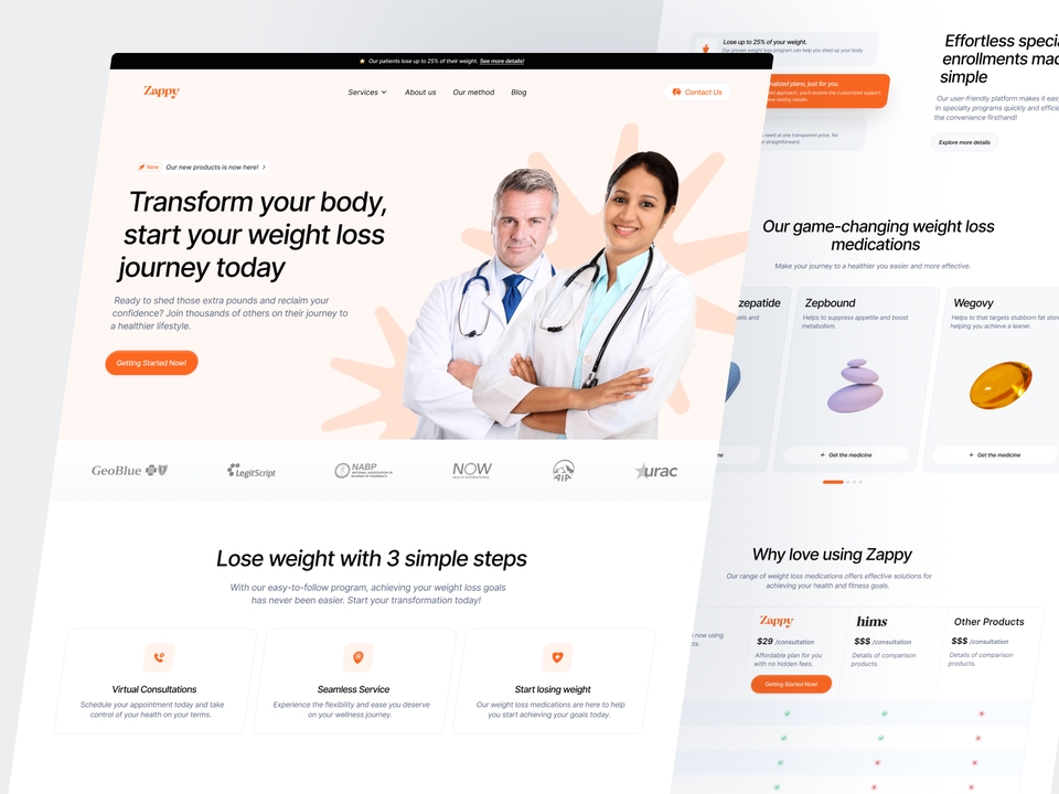 Desain UI UX website untuk platform freelancing dengan ilustrasi dokter dan pasien