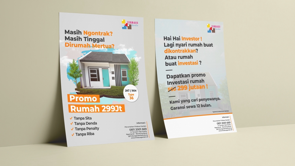 Promo rumah 299jt tanpa DP, cicilan murah, investasi properti, desain spanduk properti