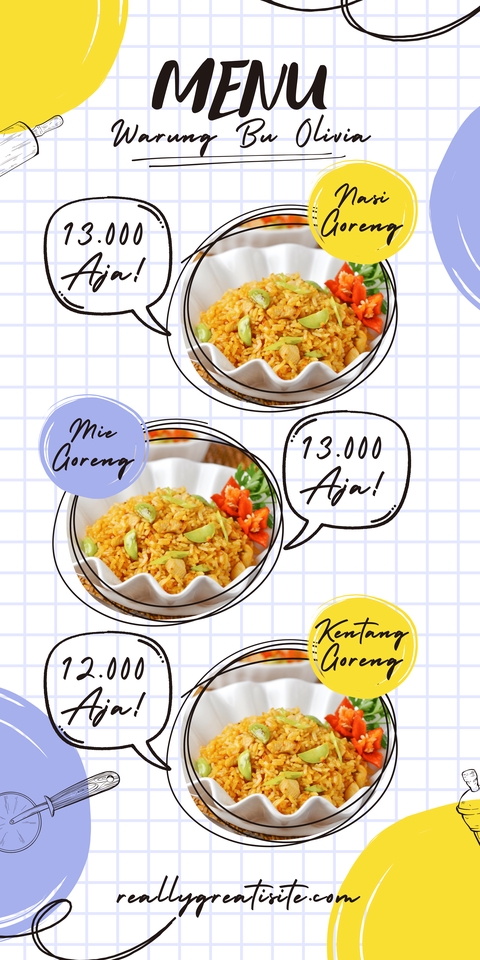 Jasa desain banner instagram untuk warung makan dengan harga murah dan desain yang menarik, lengkap dengan menu makanan dan harga jual. Jasa pembuatan banner instagram buat promo usaha kuliner kamu, banner toko online di instagram