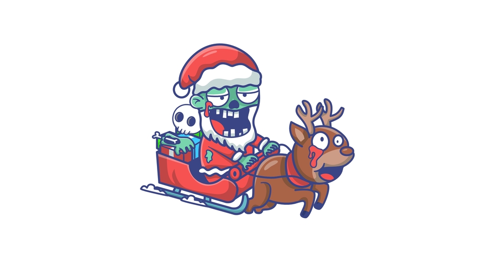 Ilustrasi Natal Lucu dengan Zombie Santa Claus dan Rusa