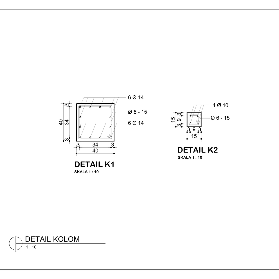 Jasa drafter autocad freelance untuk pembuatan detail kolom bangunan dengan skala 1:10