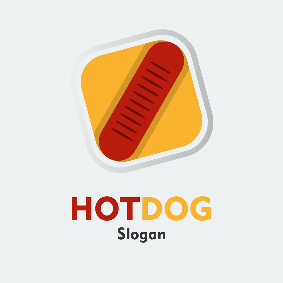 Logo Hotdog Warna Kuning dan Merah, Desain Logo untuk Restoran dan Cafe.