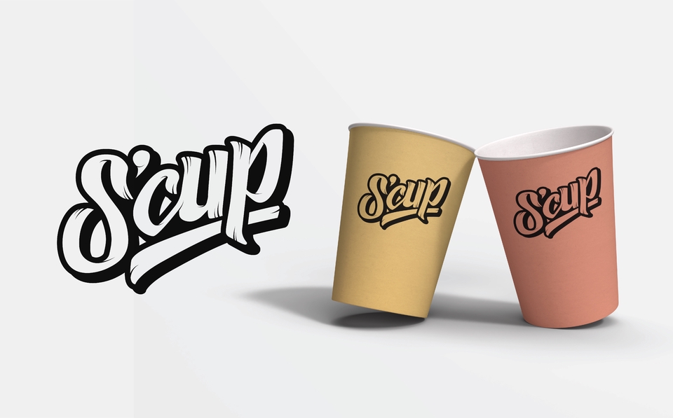 Ilustrasi desain logo 'S'cup, untuk desain minuman dan kopi.