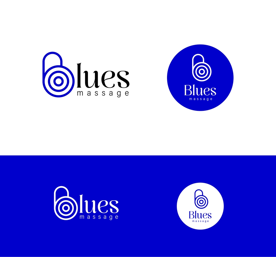 Jasa desain logo online untuk bisnis massage, logo menampilkan simbol kunci dengan warna biru.