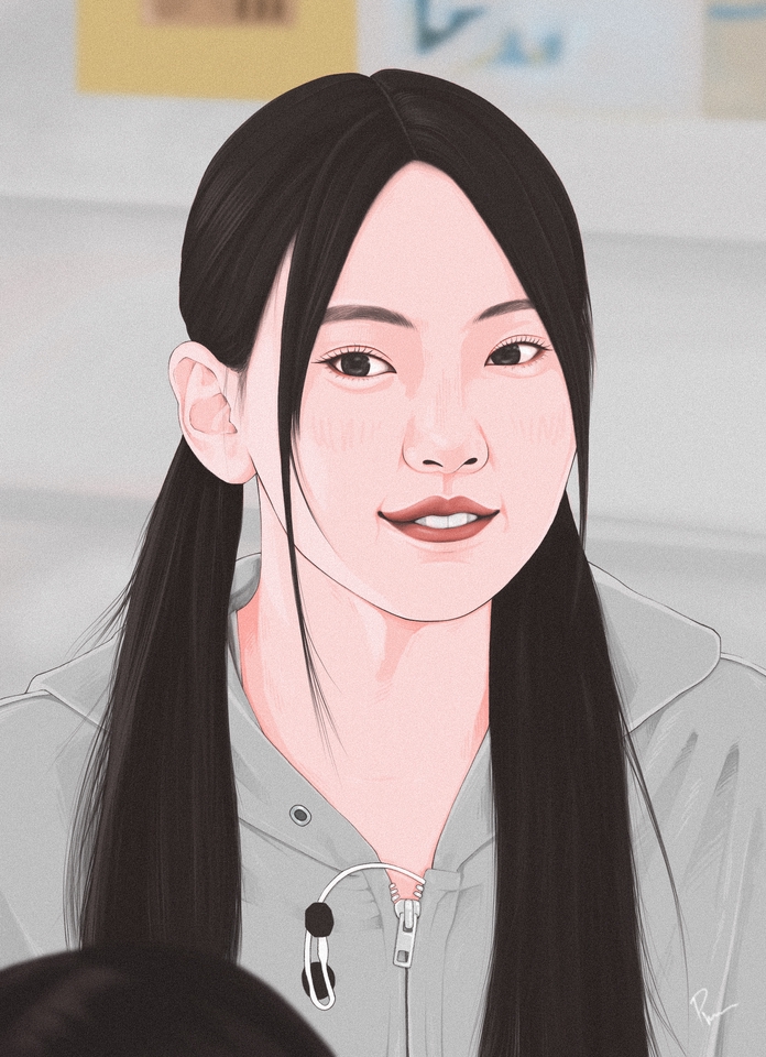 รับวาดภาพเหมือนดิจิทัลสไตล์การ์ตูนน่ารัก สีพาสเทล ภาพเหมือนหญิงสาวผมยาว