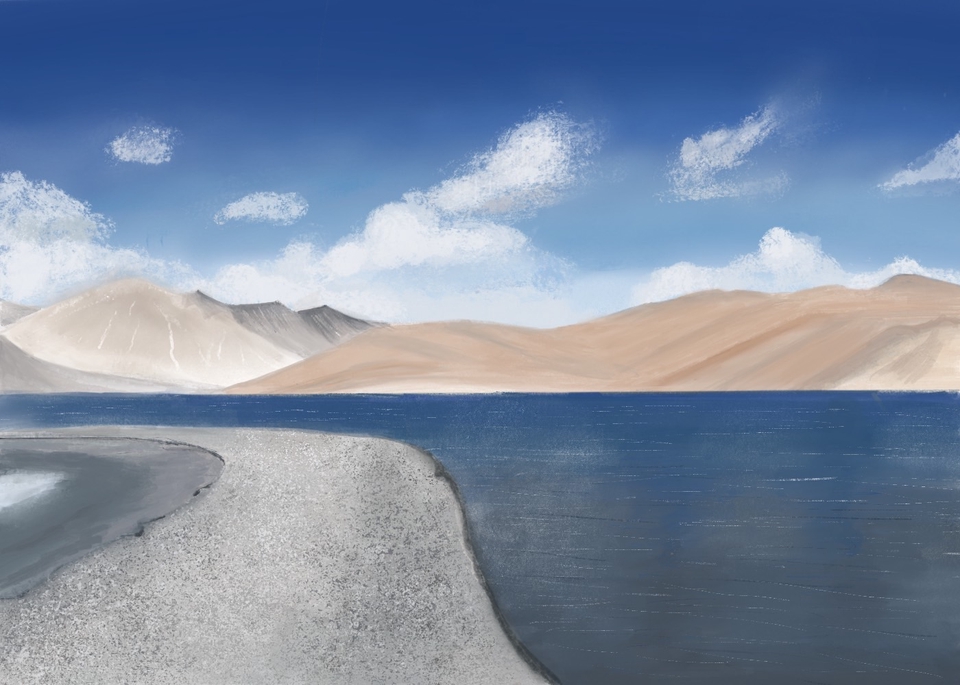 รับวาดภาพประกอบ ทิวทัศน์ ภูเขา ทะเลสาบ วาดภาพดิจิตอลเพ้นท์ 
