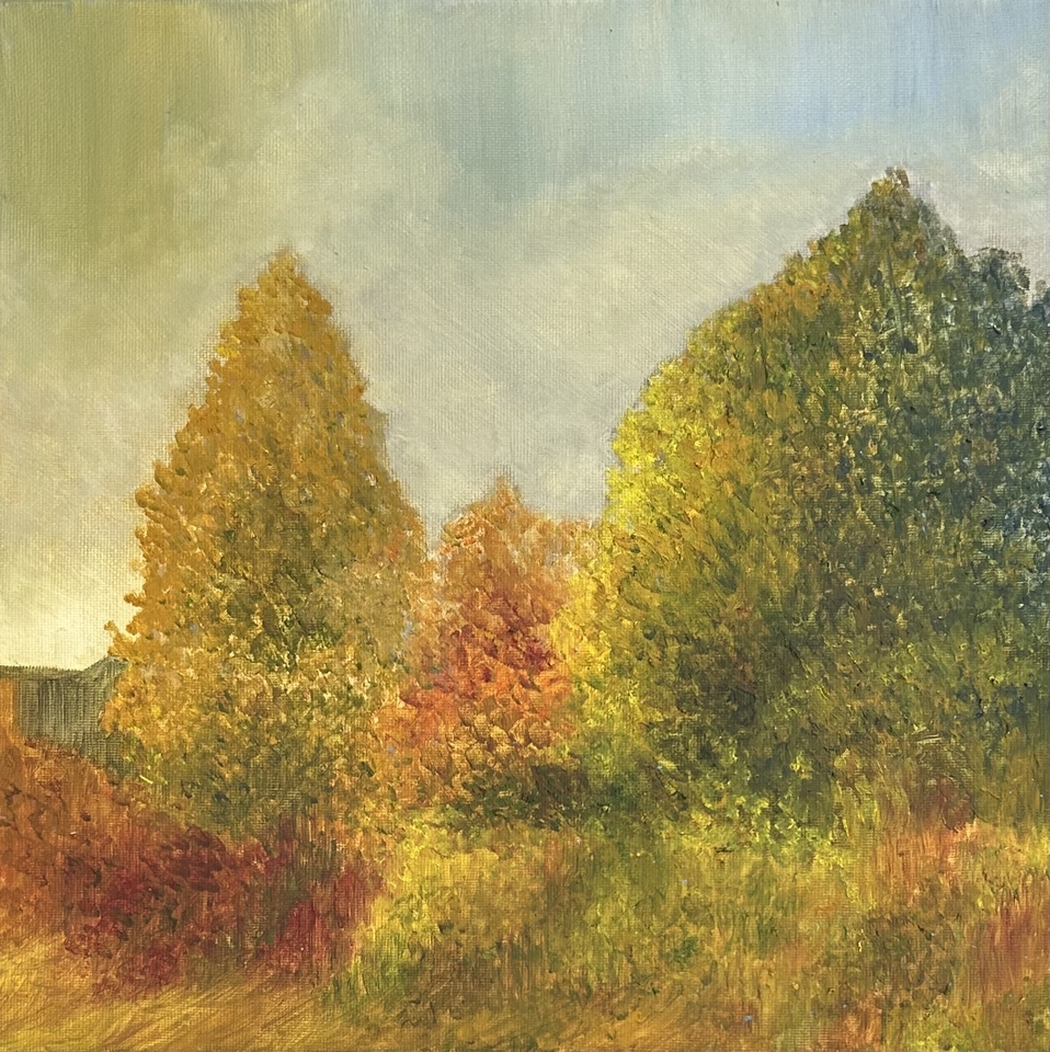 รับวาดรูปภาพประกอบ ป่าไม้ สีน้ำมัน ต้นไม้สีเขียว สีเหลือง