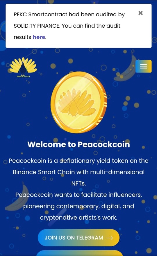 Jasa pembuatan website Peacockcoin: token yield di Binance Smart Chain, NFT, &dukungan artis digital