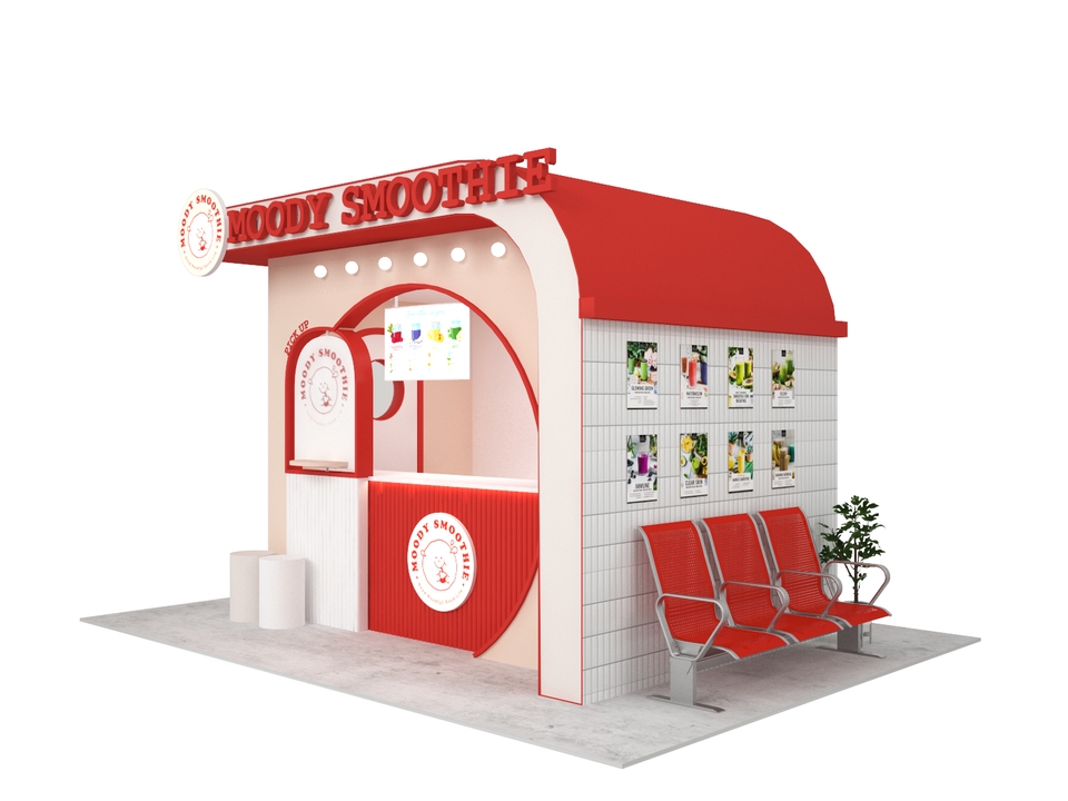 ออกแบบร้านค้าบูธขายน้ำผลไม้ Moody Smoothie