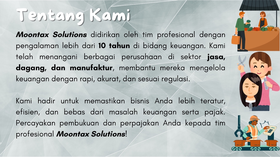 Jasa konsultasi keuangan profesional untuk bisnis dan perorangan di Indonesia. Kami membantu mengelola keuangan Anda dengan rapi, akurat, dan sesuai regulasi.