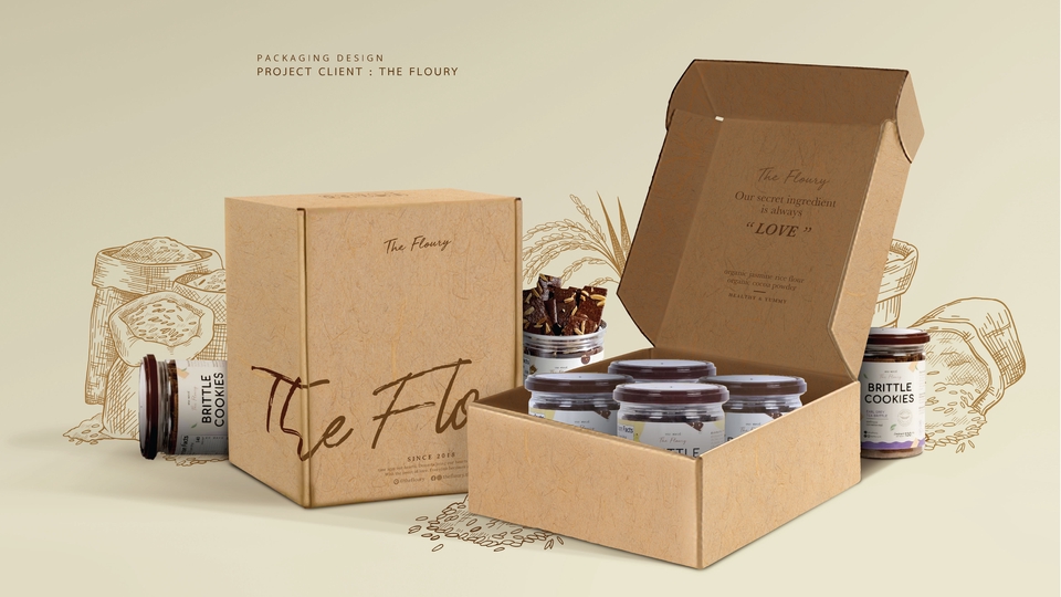 ออกแบบแพคเกจจิ้ง กล่องขนม บรรจุภัณฑ์ขนม The Floury ขนม บิสกิต แพคเกจจิ้งสวย ออกแบบกล่อง ออกแบบถุงขนม