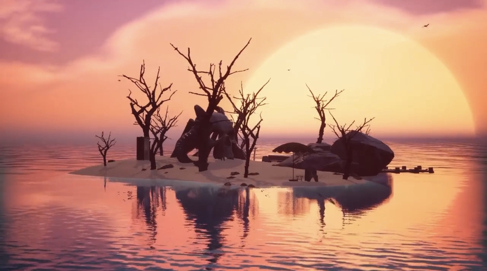 รับปั้นโมเดล3D เกาะร้างยามพระอาทิตย์ตก สวยงาม