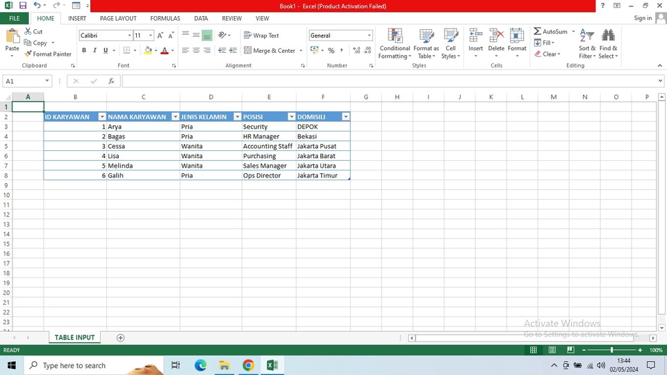 Jasa input data excel - contoh tabel data karyawan