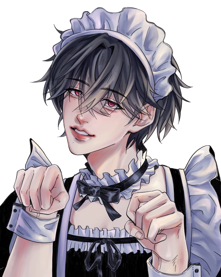 รับวาดรูปดิจิตอลเพ้นท์ ภาพประกอบชายหนุ่มชุดเมดน่ารัก