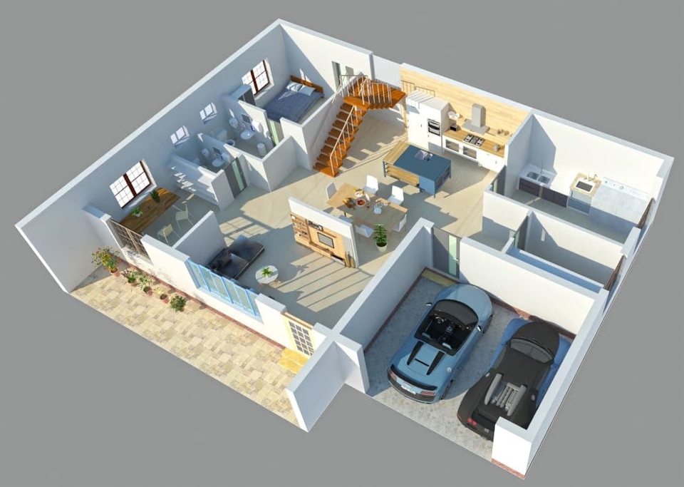 3D & Perspektif - Desain 3D Eksterior / Interior Rumah, Cafe, Ruko, Taman, Apartment, Kantor, Fasad, dll. - 3
